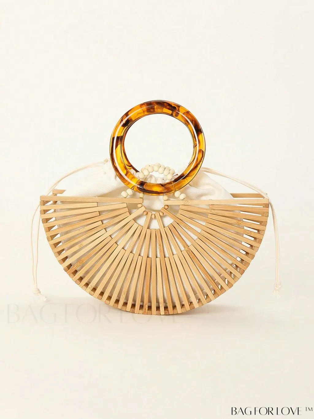 BagForLove - Semi-circle Straw Bag with Ring Handle and Drawstring Detail for Vacation