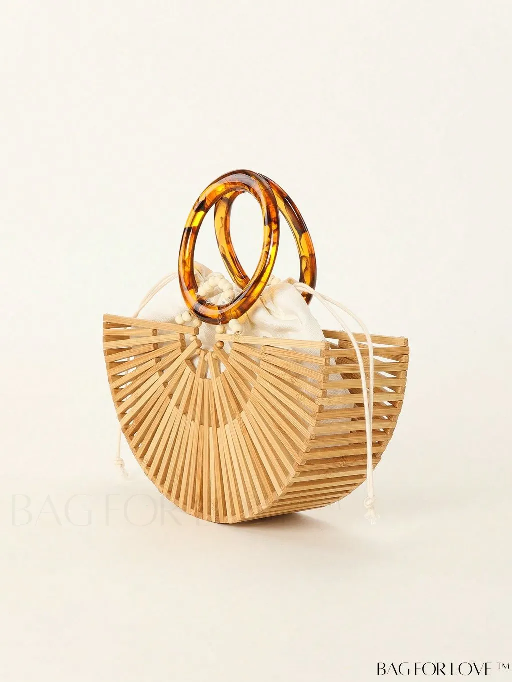 BagForLove - Semi-circle Straw Bag with Ring Handle and Drawstring Detail for Vacation