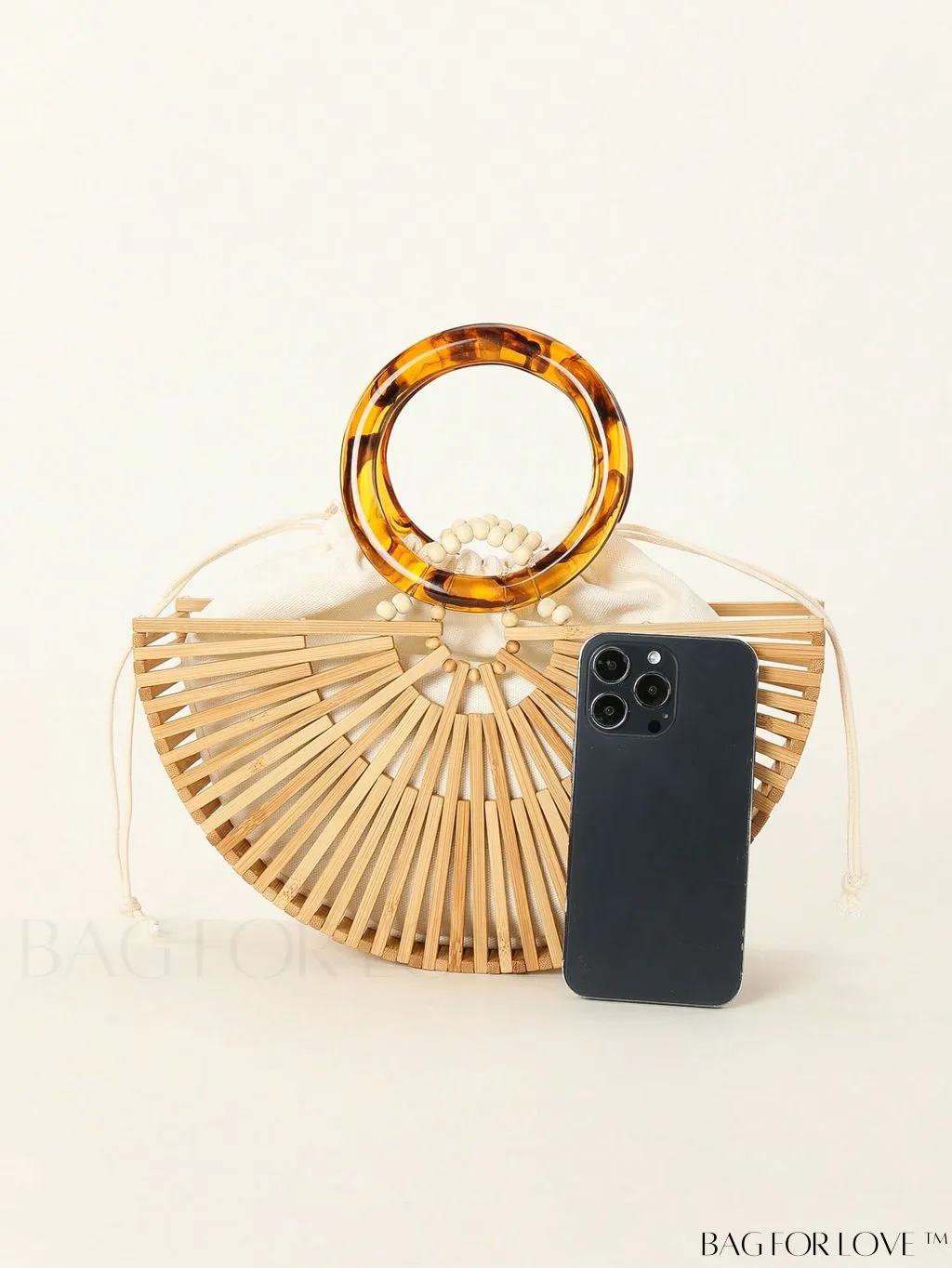 BagForLove - Semi-circle Straw Bag with Ring Handle and Drawstring Detail for Vacation