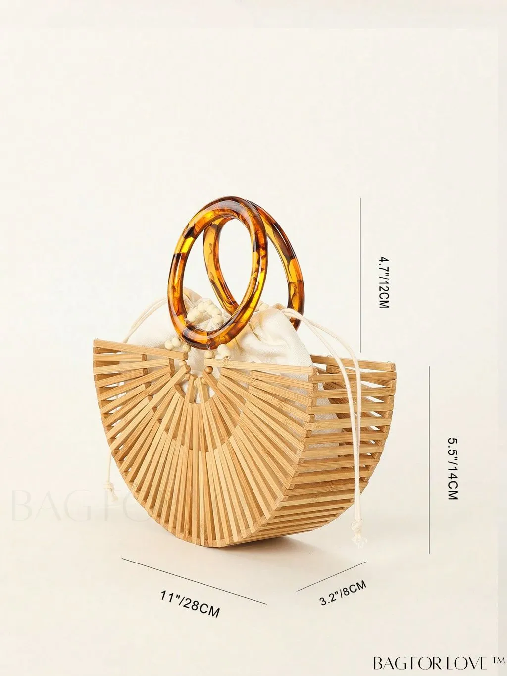 BagForLove - Semi-circle Straw Bag with Ring Handle and Drawstring Detail for Vacation