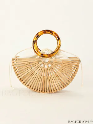 BagForLove - Semi-circle Straw Bag with Ring Handle and Drawstring Detail for Vacation