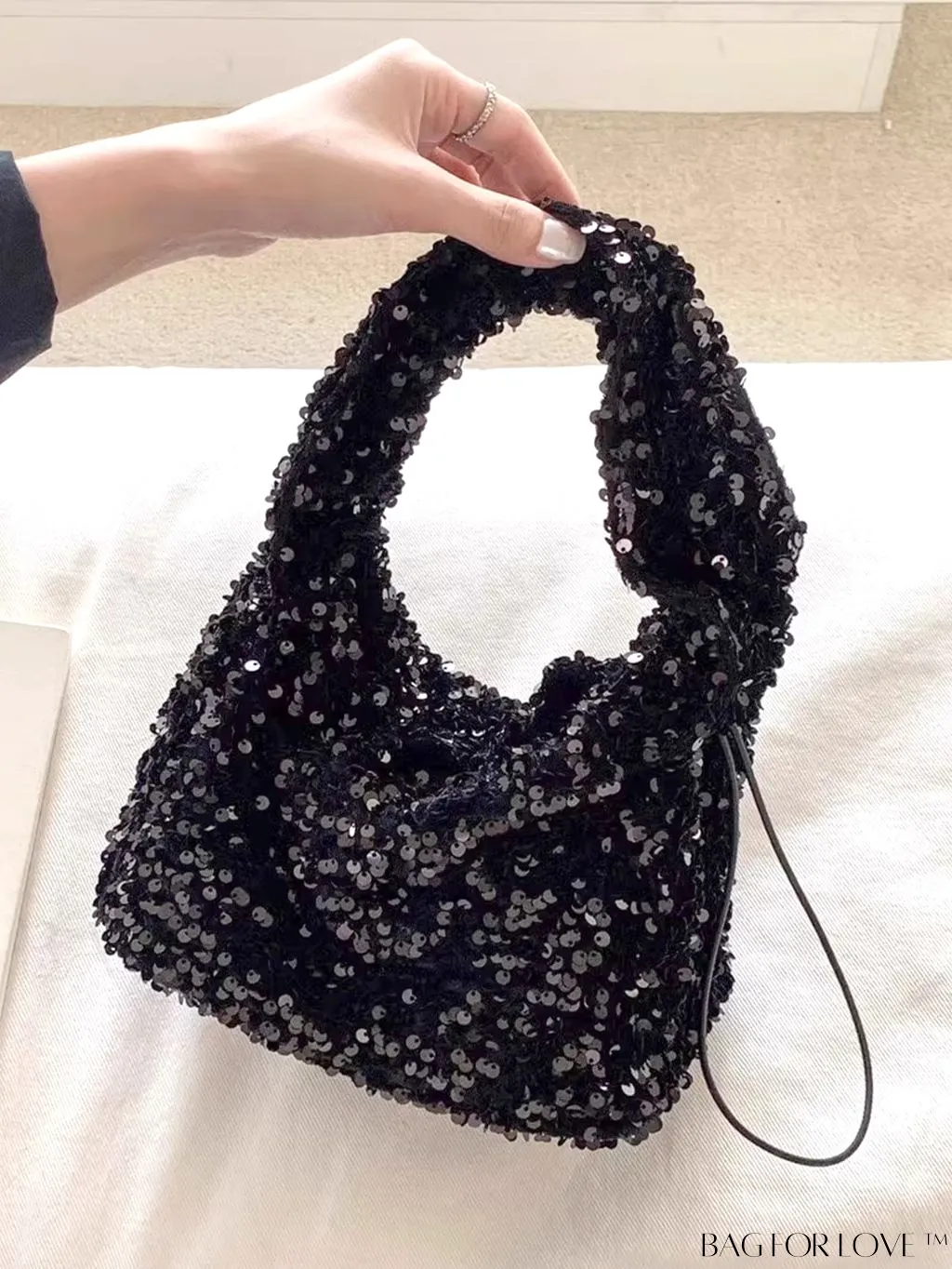BagForLove - Shimmering Sequin Decor Evening Bag with Drawstring Closure