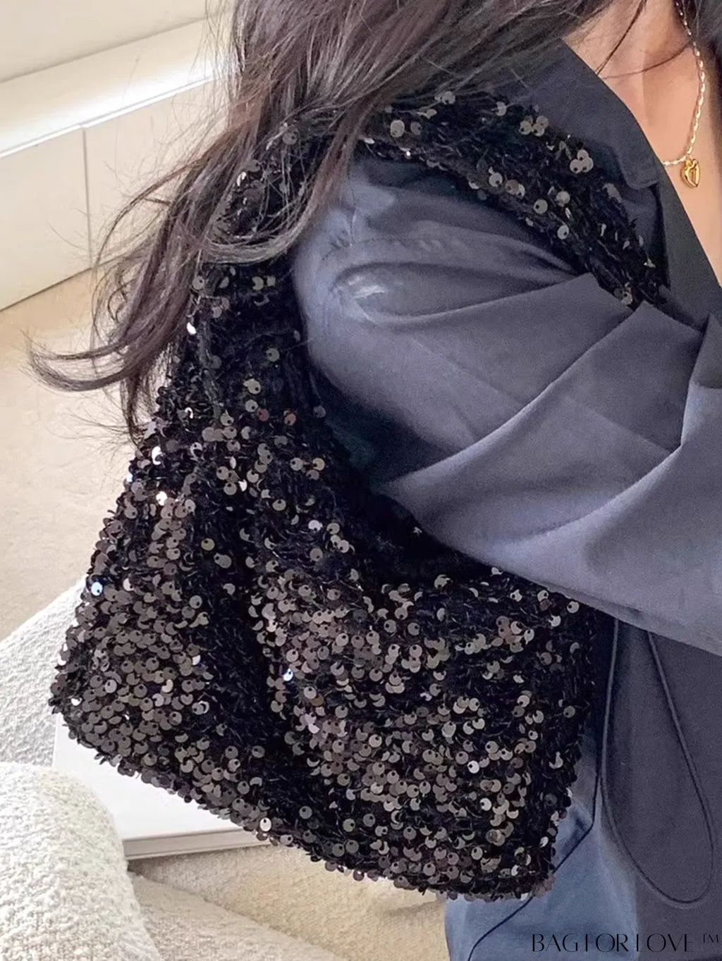 BagForLove - Shimmering Sequin Decor Evening Bag with Drawstring Closure