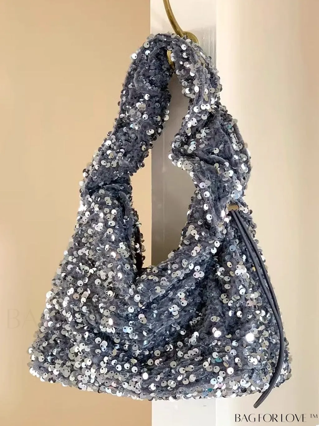BagForLove - Shimmering Sequin Decor Evening Bag with Drawstring Closure