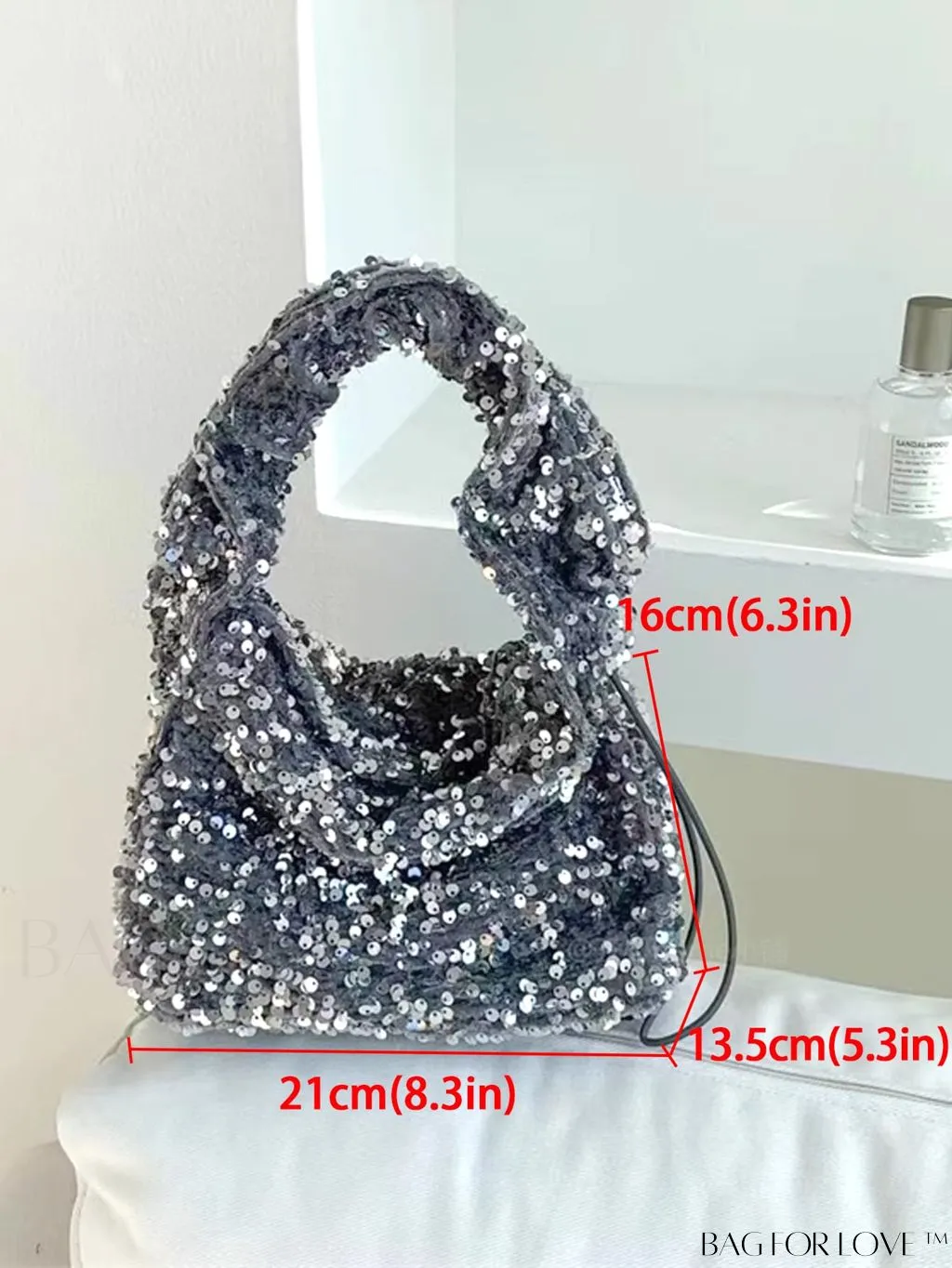 BagForLove - Shimmering Sequin Decor Evening Bag with Drawstring Closure