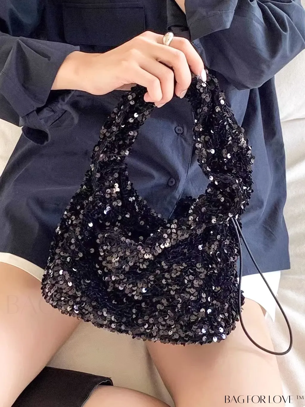 BagForLove - Shimmering Sequin Decor Evening Bag with Drawstring Closure