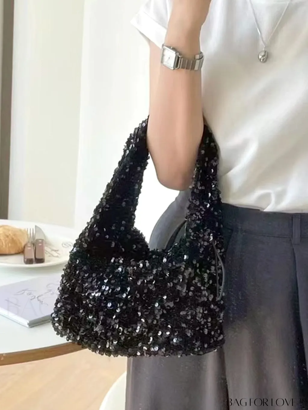 BagForLove - Shimmering Sequin Decor Evening Bag with Drawstring Closure