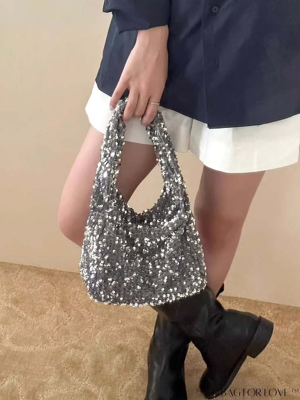 BagForLove - Shimmering Sequin Decor Evening Bag with Drawstring Closure