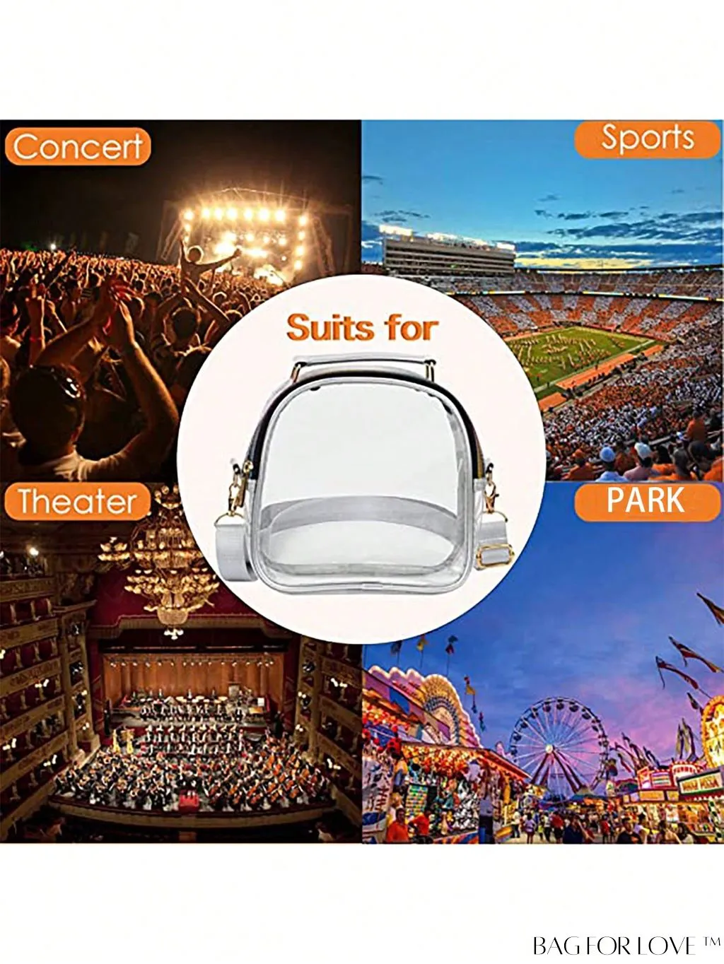 BagForLove - Stadium-Approved Clear Transparent Purse: Crossbody Bag for Women - Ideal for Concerts, Sports, Festivals