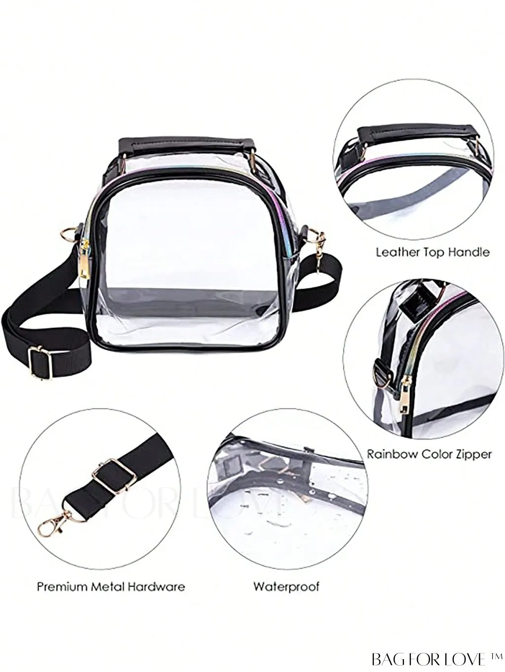 BagForLove - Stadium-Approved Clear Transparent Purse: Crossbody Bag for Women - Ideal for Concerts, Sports, Festivals