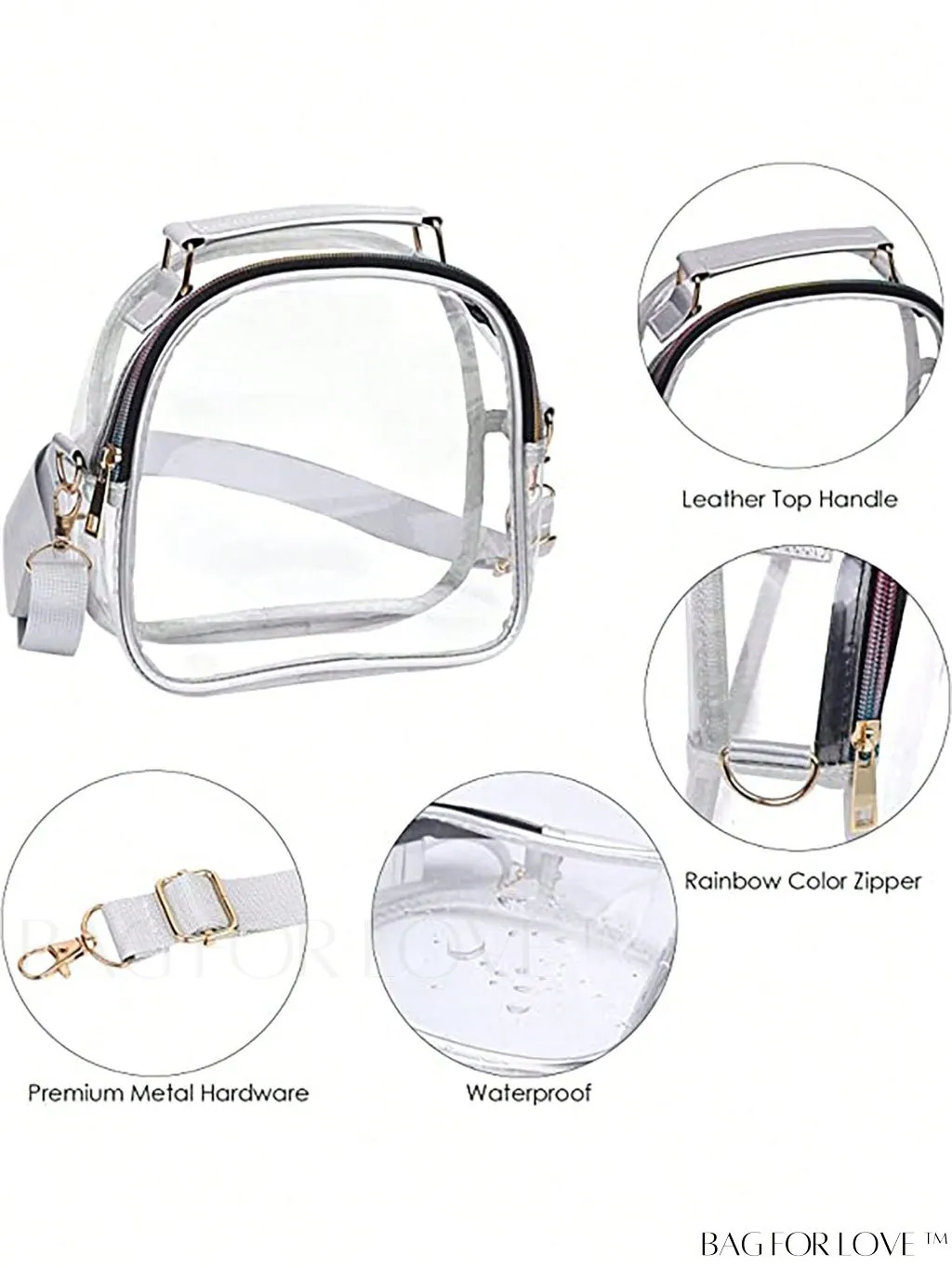 BagForLove - Stadium-Approved Clear Transparent Purse: Crossbody Bag for Women - Ideal for Concerts, Sports, Festivals