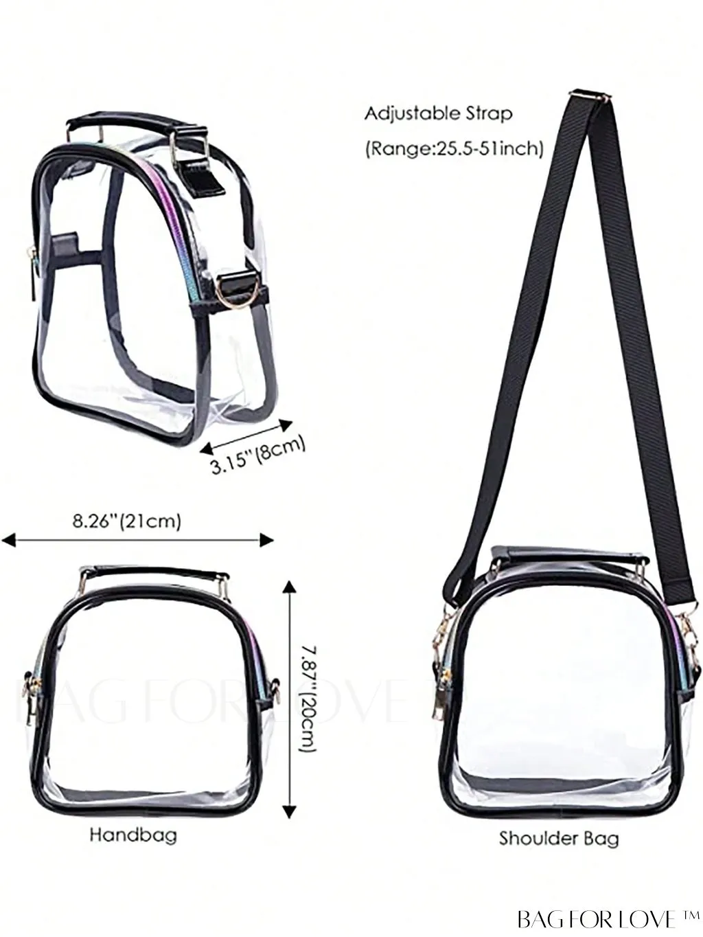BagForLove - Stadium-Approved Clear Transparent Purse: Crossbody Bag for Women - Ideal for Concerts, Sports, Festivals