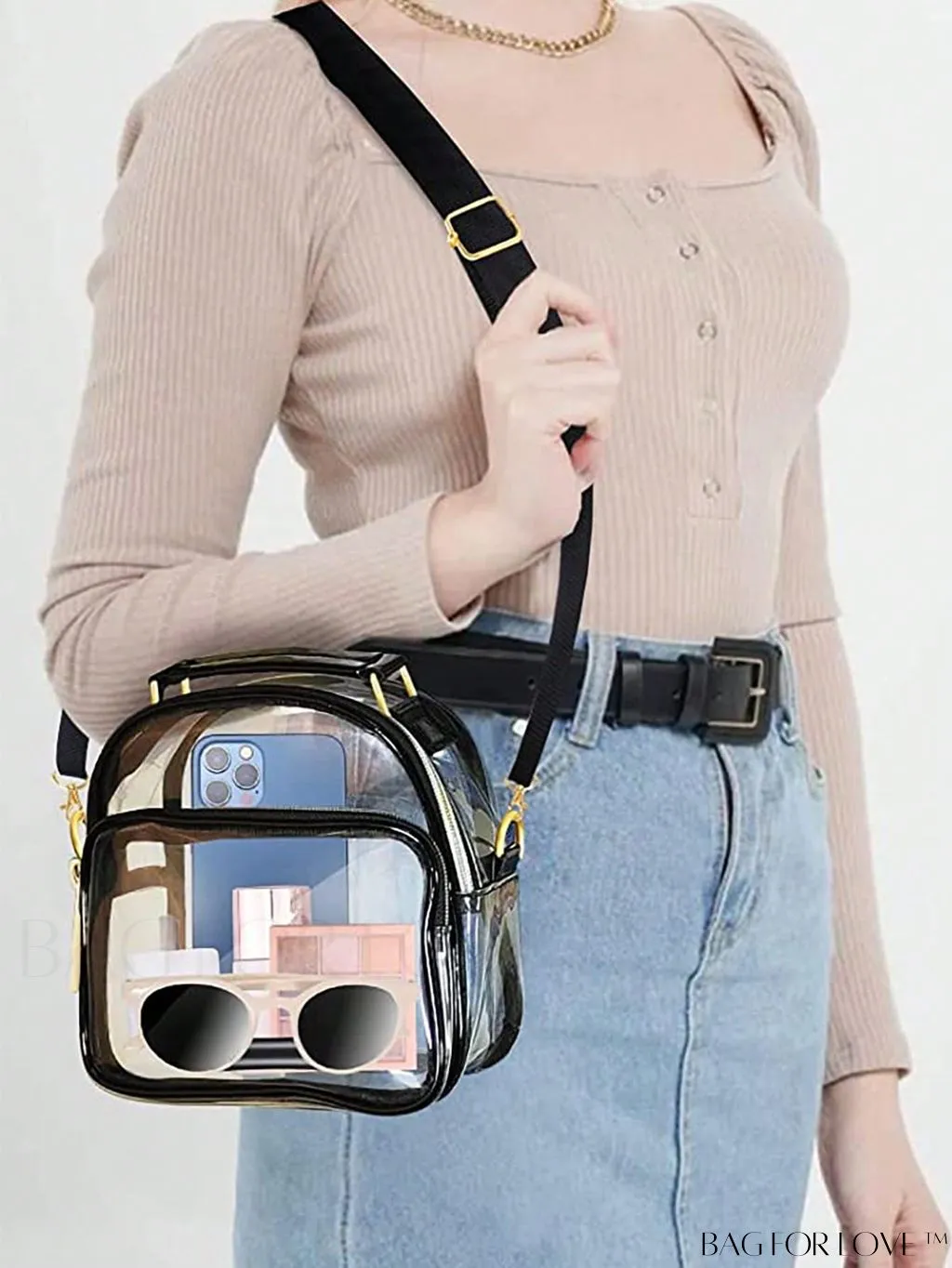 BagForLove - Stadium-Approved Clear Transparent Purse: Crossbody Bag for Women - Ideal for Concerts, Sports, Festivals