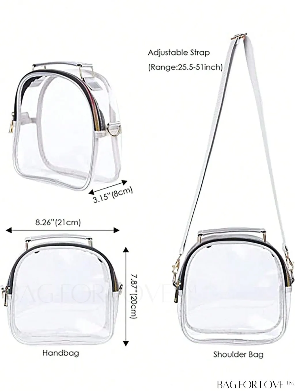 BagForLove - Stadium-Approved Clear Transparent Purse: Crossbody Bag for Women - Ideal for Concerts, Sports, Festivals
