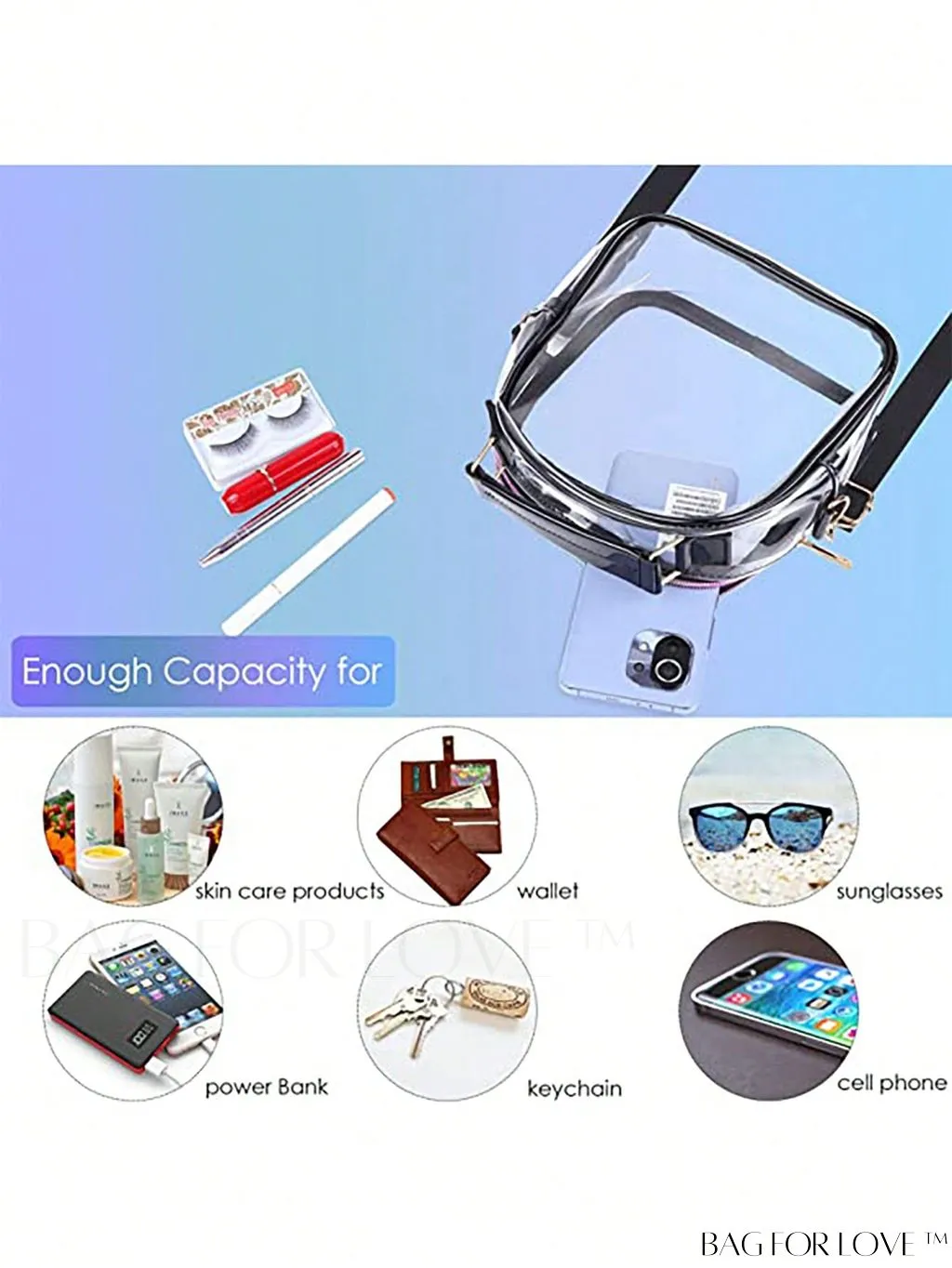 BagForLove - Stadium-Approved Clear Transparent Purse: Crossbody Bag for Women - Ideal for Concerts, Sports, Festivals