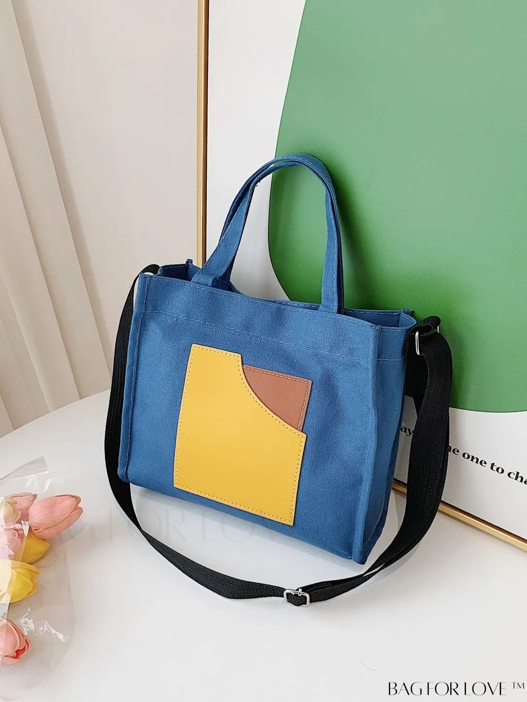 BagForLove - Stylish Adjustable Shoulder Strap Handbag with Striking Contrast Colors