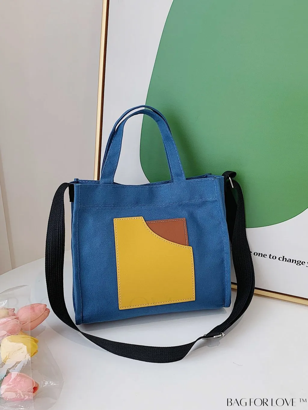 BagForLove - Stylish Adjustable Shoulder Strap Handbag with Striking Contrast Colors