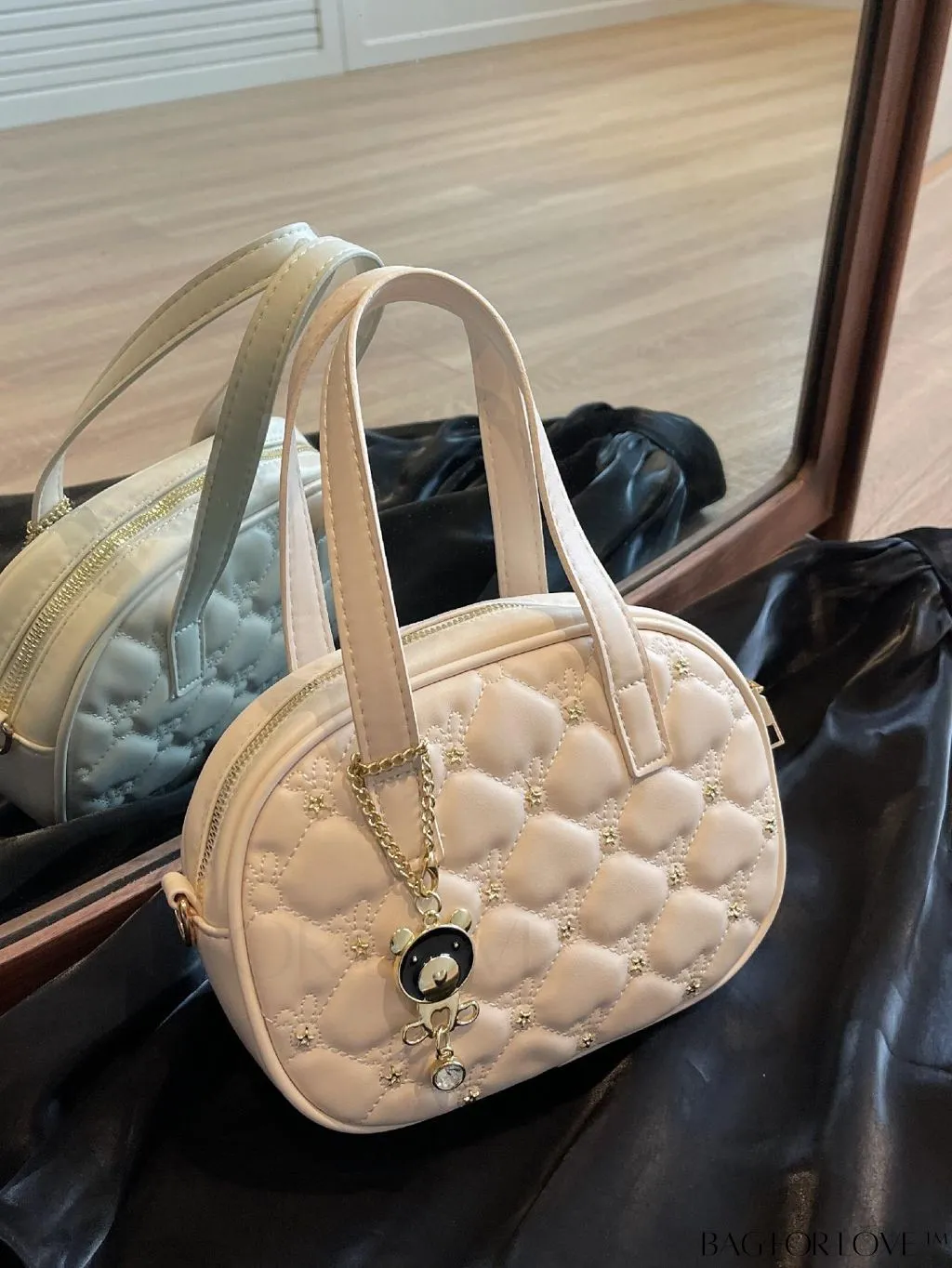 BagForLove - Stylish Beige PU Leather Handbag with Diamond Stitching and Elegant Pendant