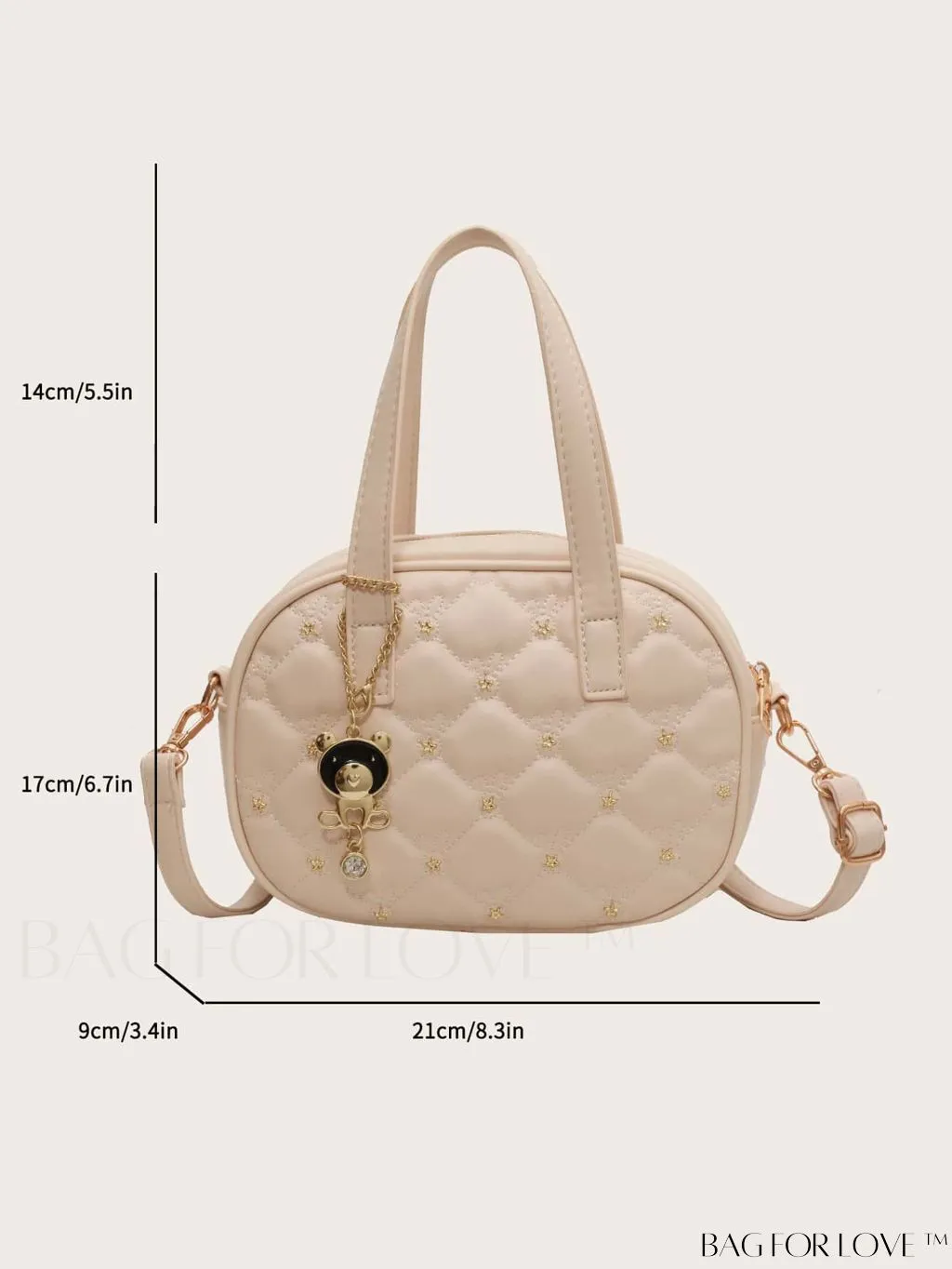 BagForLove - Stylish Beige PU Leather Handbag with Diamond Stitching and Elegant Pendant