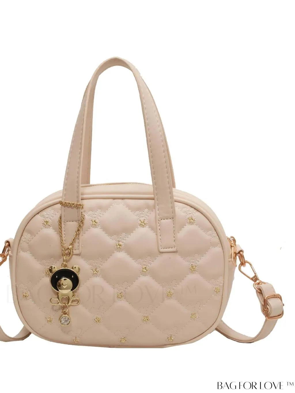BagForLove - Stylish Beige PU Leather Handbag with Diamond Stitching and Elegant Pendant