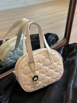 BagForLove - Stylish Beige PU Leather Handbag with Diamond Stitching and Elegant Pendant