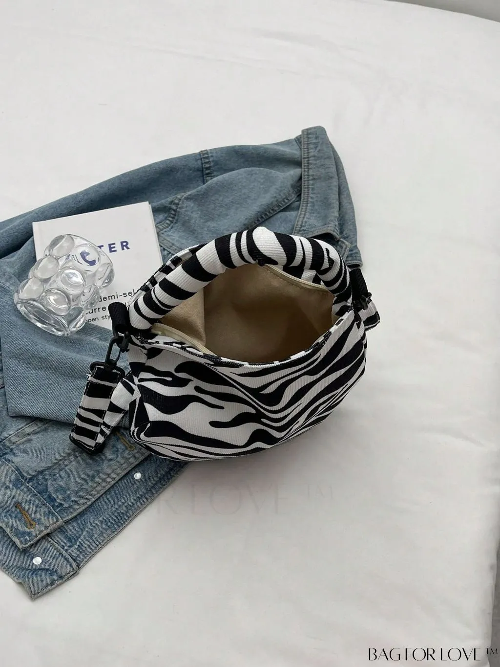 BagForLove - Stylish Canvas Hobo Bag with Polka Dot Pattern and Zipper Closure