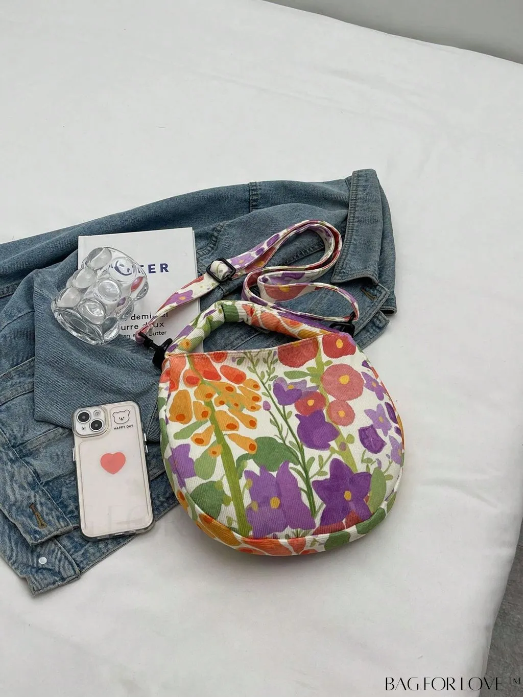 BagForLove - Stylish Canvas Hobo Bag with Polka Dot Pattern and Zipper Closure