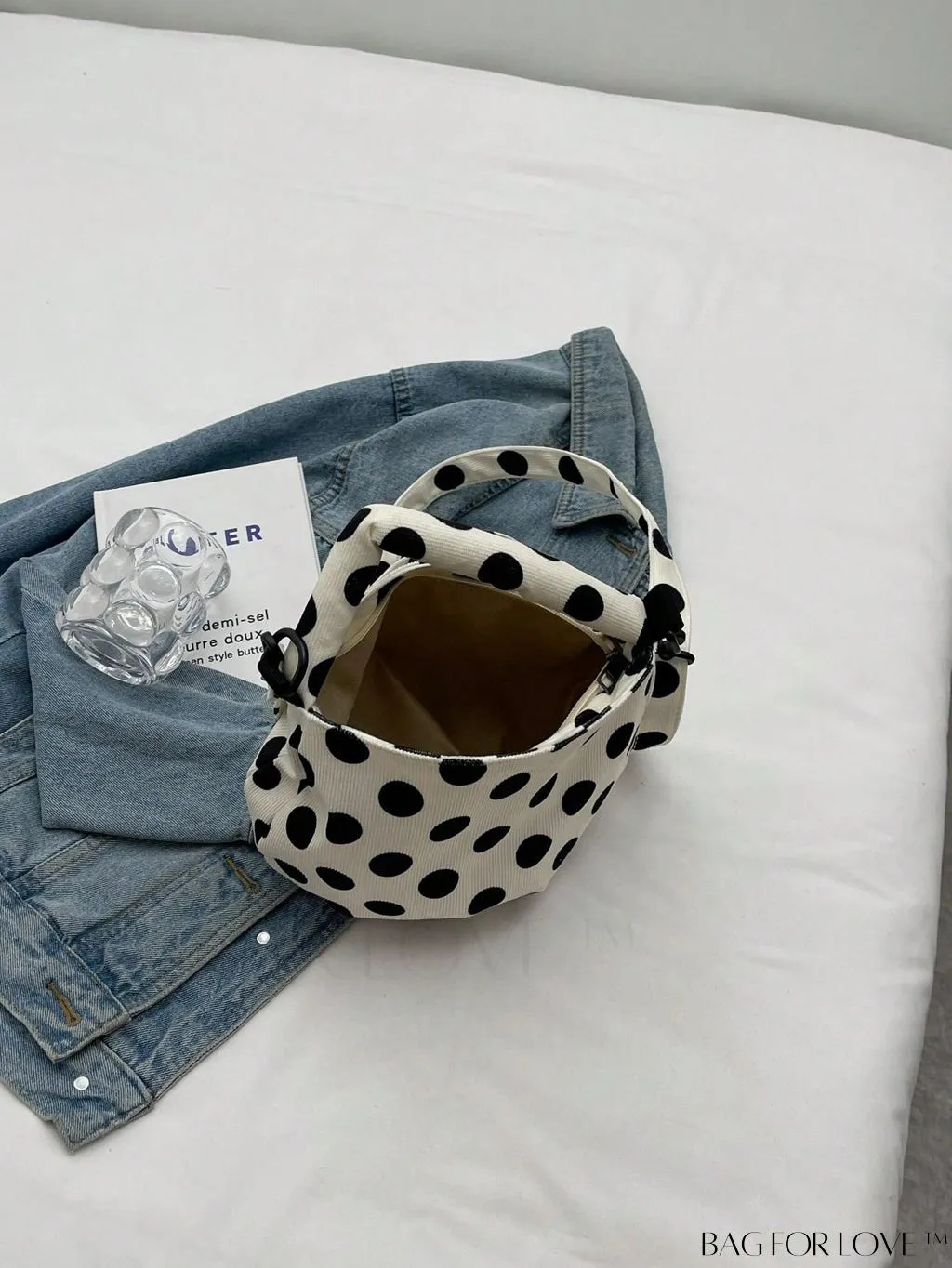 BagForLove - Stylish Canvas Hobo Bag with Polka Dot Pattern and Zipper Closure