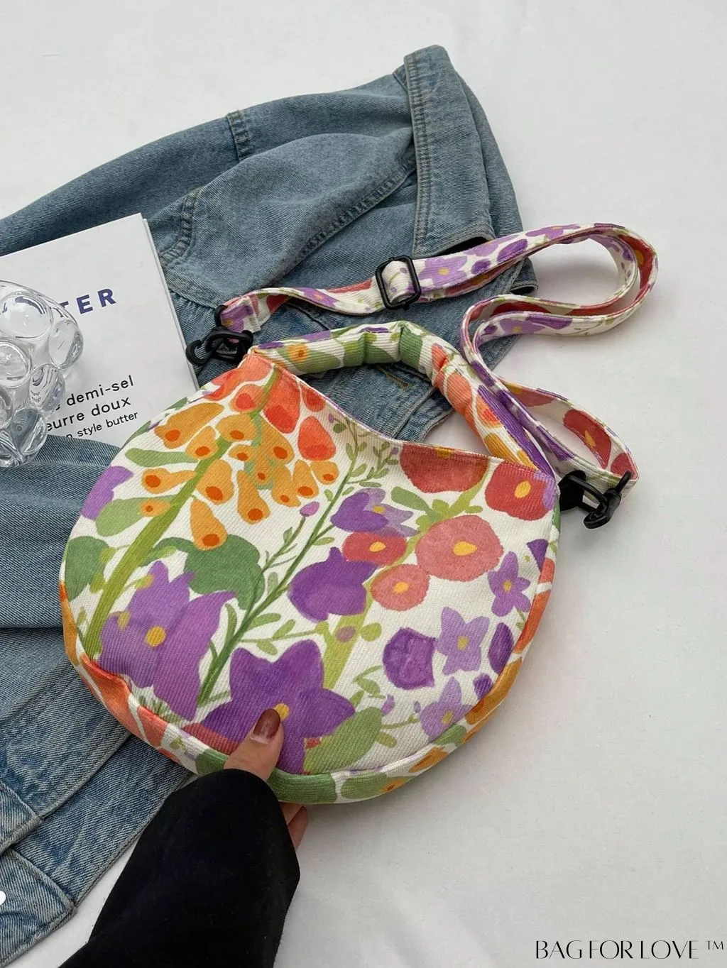 BagForLove - Stylish Canvas Hobo Bag with Polka Dot Pattern and Zipper Closure