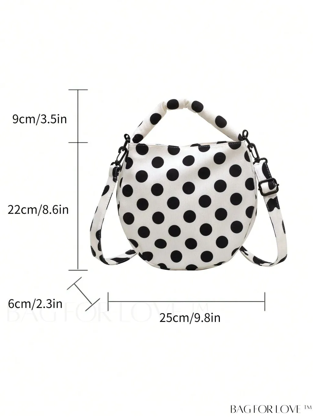 BagForLove - Stylish Canvas Hobo Bag with Polka Dot Pattern and Zipper Closure