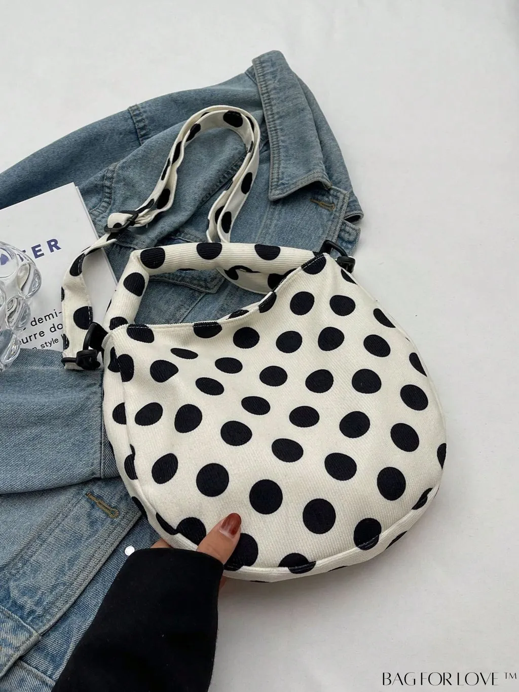 BagForLove - Stylish Canvas Hobo Bag with Polka Dot Pattern and Zipper Closure