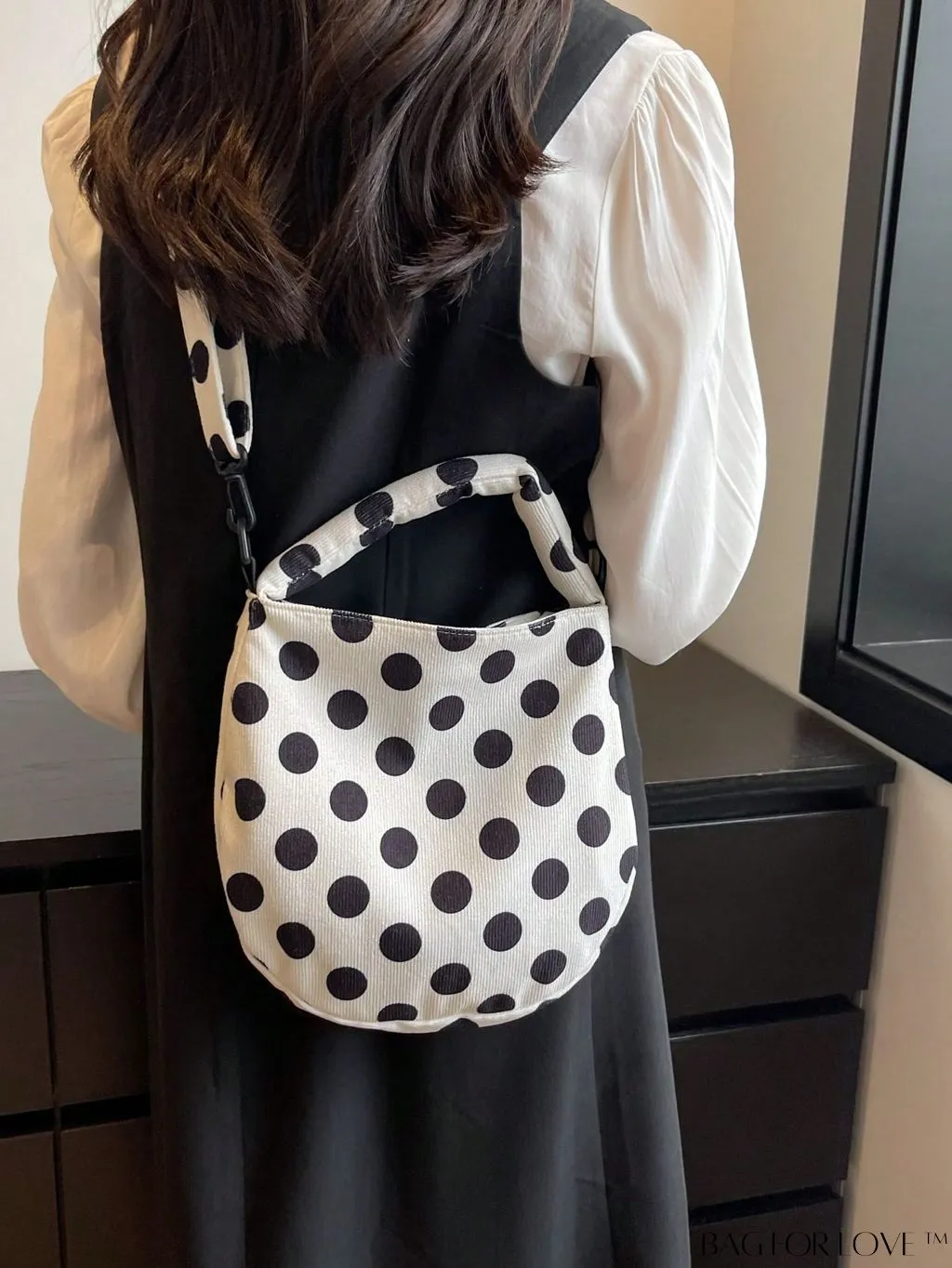 BagForLove - Stylish Canvas Hobo Bag with Polka Dot Pattern and Zipper Closure
