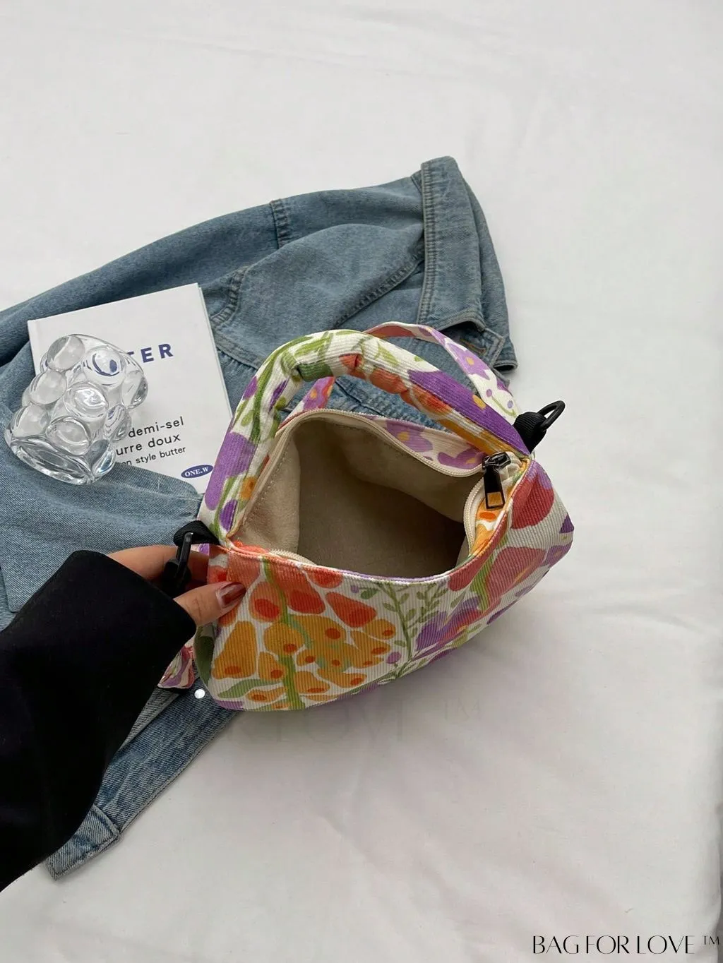 BagForLove - Stylish Canvas Hobo Bag with Polka Dot Pattern and Zipper Closure