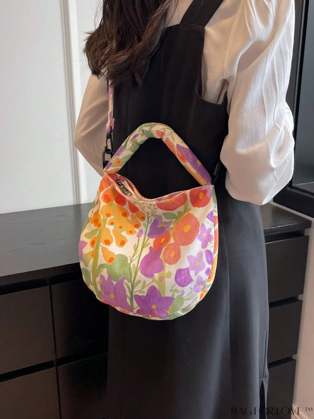 BagForLove - Stylish Canvas Hobo Bag with Polka Dot Pattern and Zipper Closure