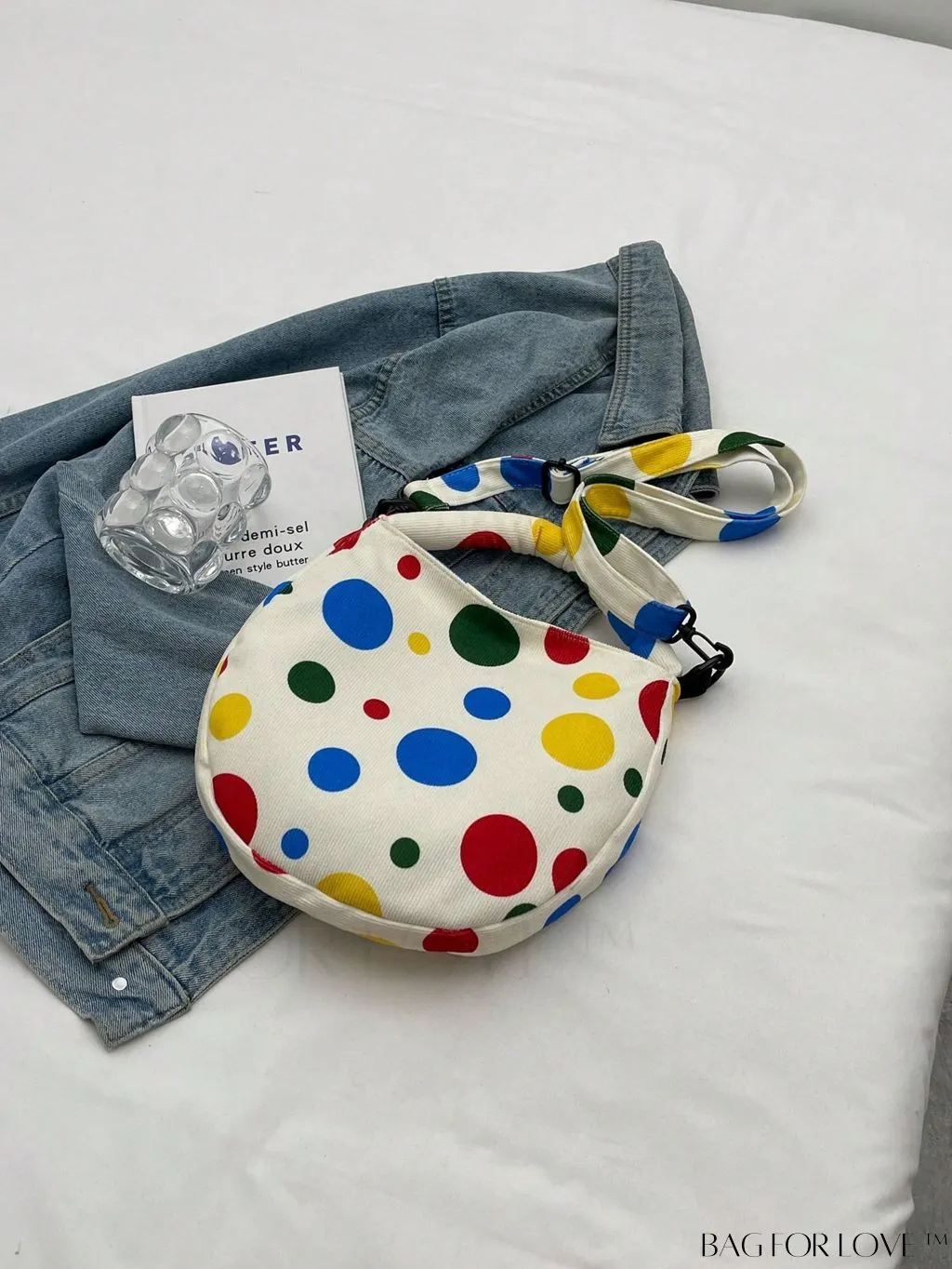 BagForLove - Stylish Canvas Hobo Bag with Polka Dot Pattern and Zipper Closure