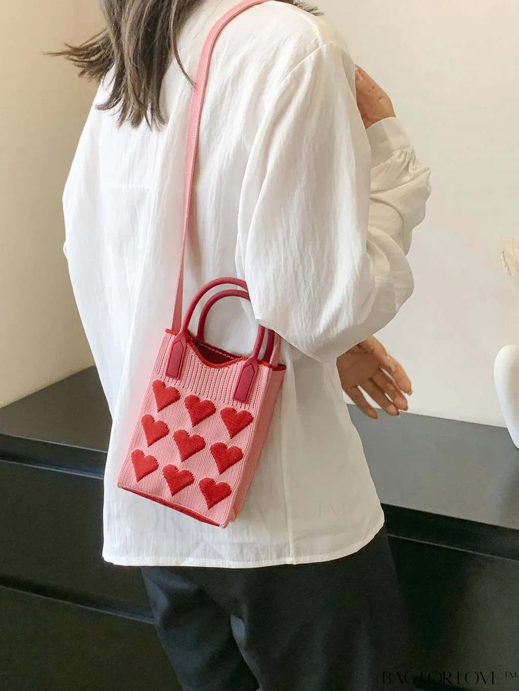 BagForLove - Stylish Crochet Love Heart Pattern Handbag with Mobile Phone Bag for Women
