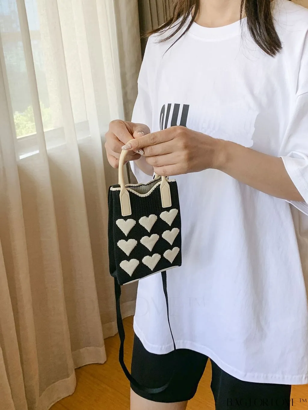 BagForLove - Stylish Crochet Love Heart Pattern Handbag with Mobile Phone Bag for Women
