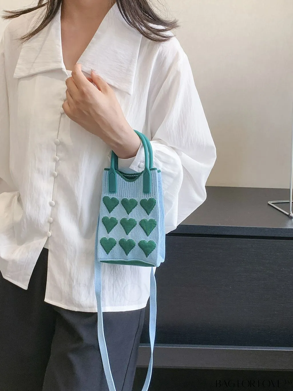 BagForLove - Stylish Crochet Love Heart Pattern Handbag with Mobile Phone Bag for Women