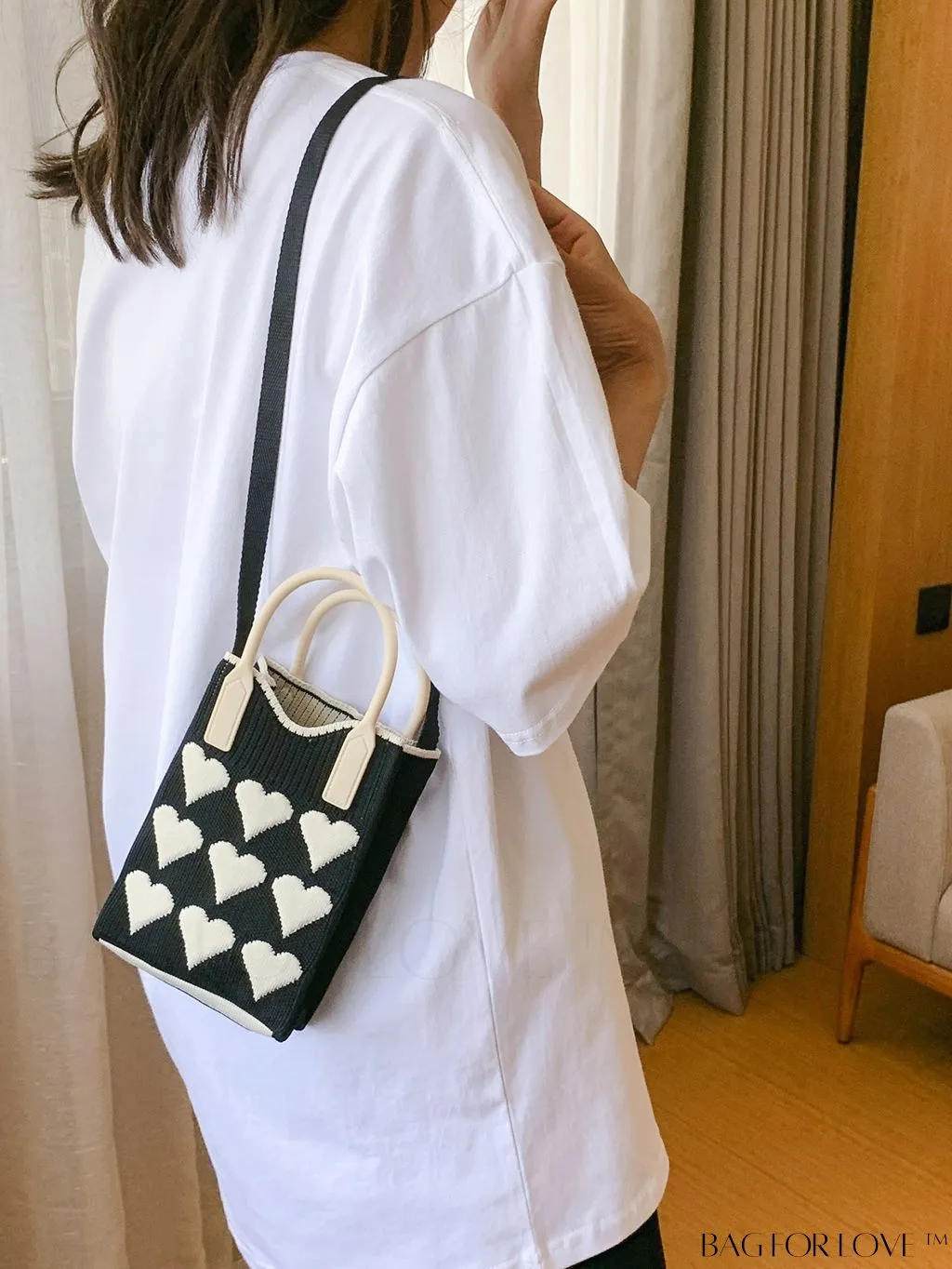 BagForLove - Stylish Crochet Love Heart Pattern Handbag with Mobile Phone Bag for Women