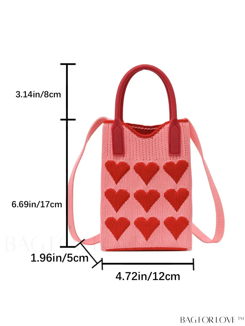 BagForLove - Stylish Crochet Love Heart Pattern Handbag with Mobile Phone Bag for Women
