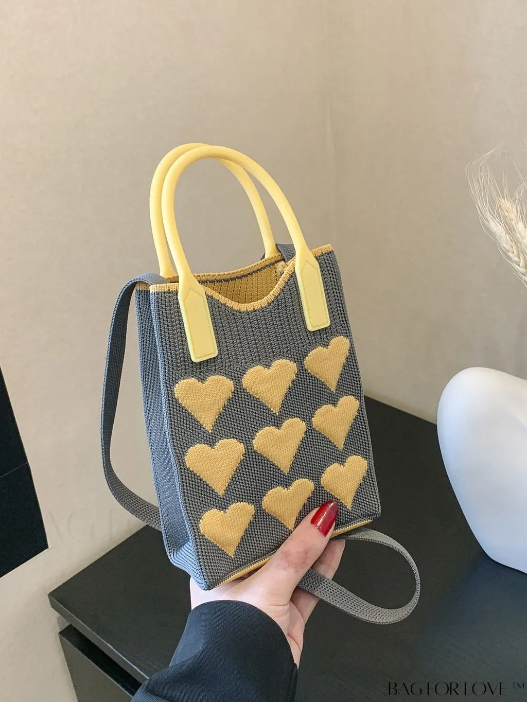 BagForLove - Stylish Crochet Love Heart Pattern Handbag with Mobile Phone Bag for Women