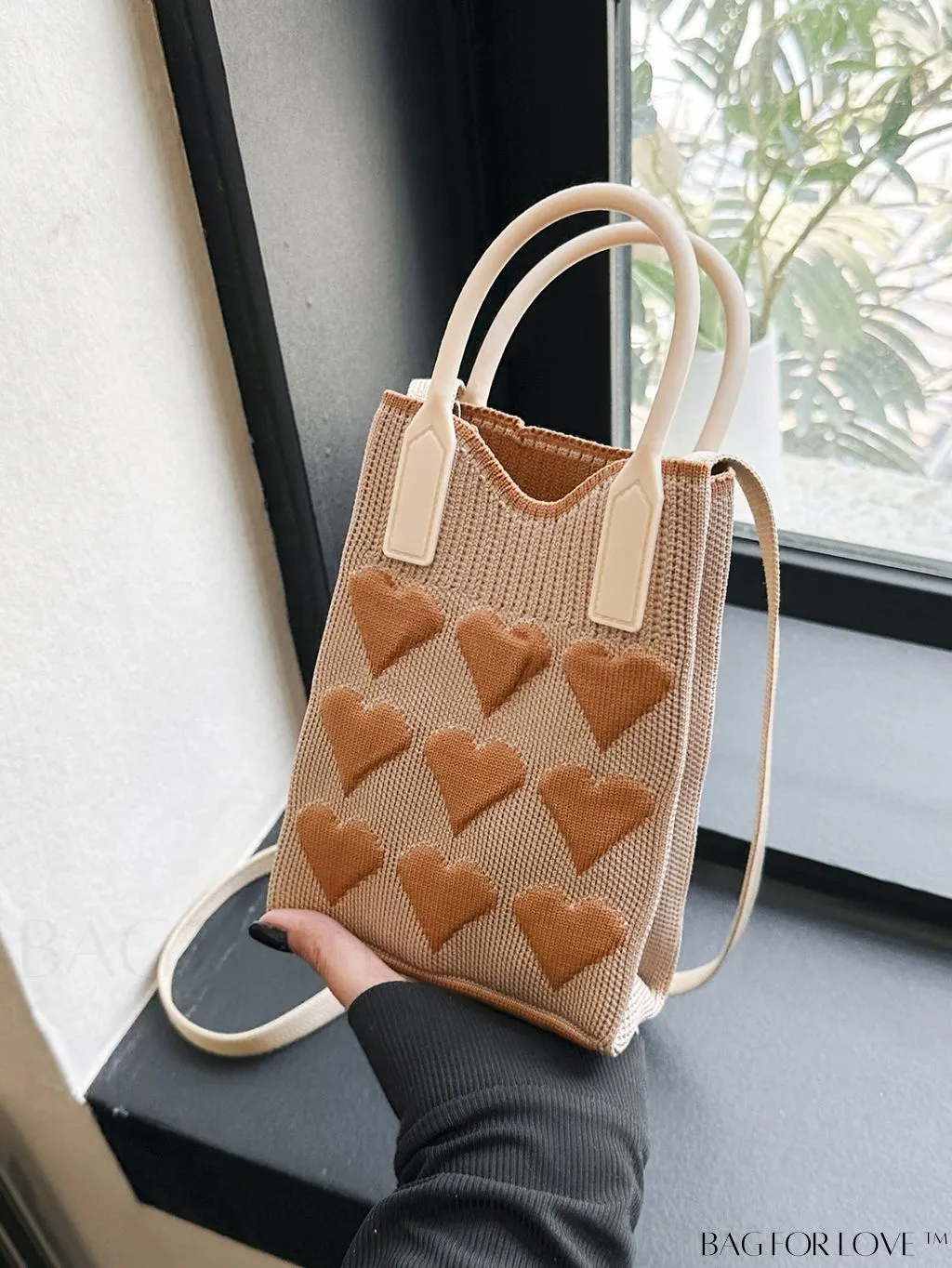 BagForLove - Stylish Crochet Love Heart Pattern Handbag with Mobile Phone Bag for Women