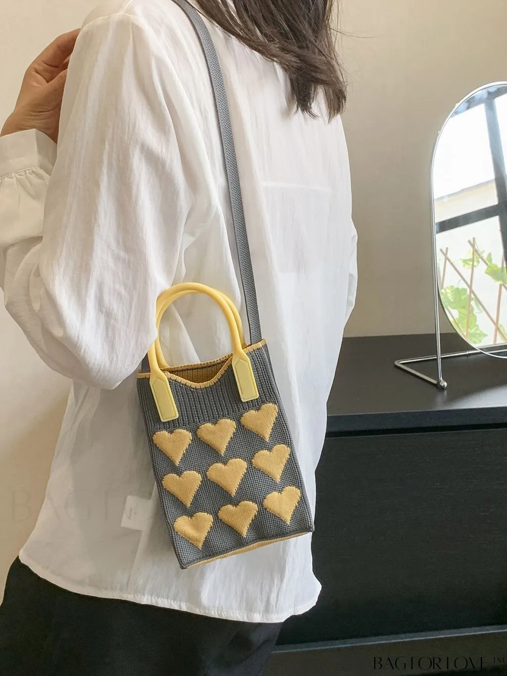BagForLove - Stylish Crochet Love Heart Pattern Handbag with Mobile Phone Bag for Women
