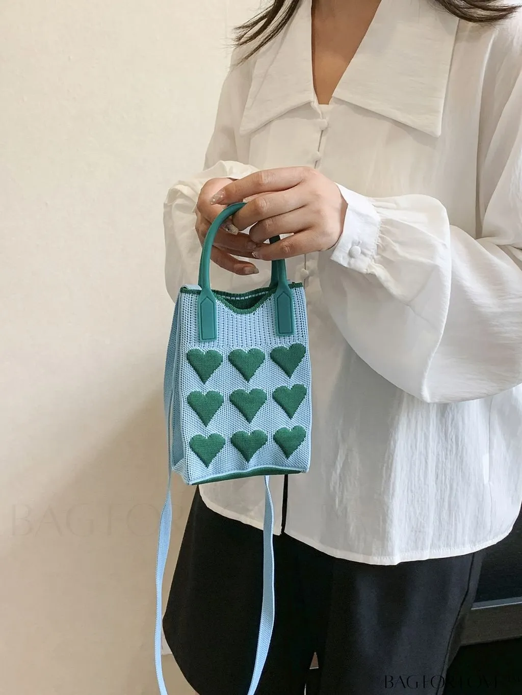 BagForLove - Stylish Crochet Love Heart Pattern Handbag with Mobile Phone Bag for Women