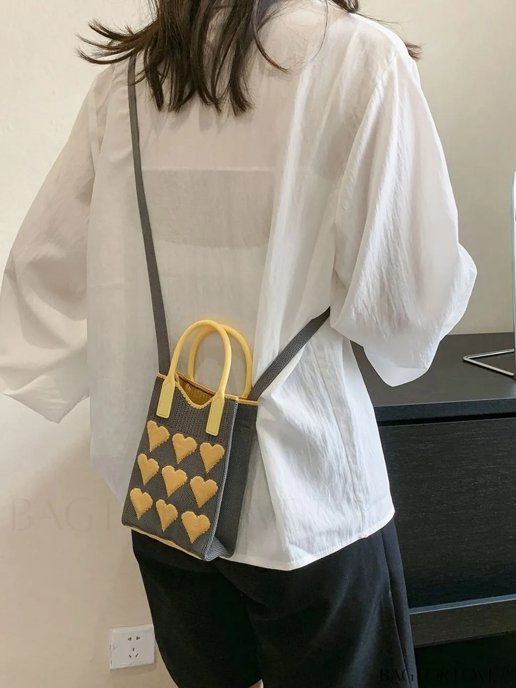 BagForLove - Stylish Crochet Love Heart Pattern Handbag with Mobile Phone Bag for Women