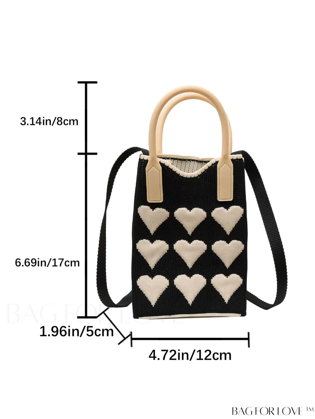 BagForLove - Stylish Crochet Love Heart Pattern Handbag with Mobile Phone Bag for Women
