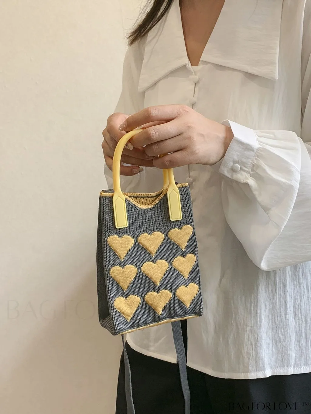 BagForLove - Stylish Crochet Love Heart Pattern Handbag with Mobile Phone Bag for Women