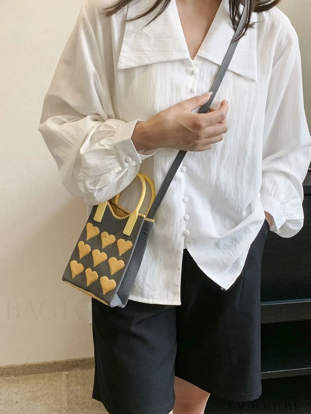 BagForLove - Stylish Crochet Love Heart Pattern Handbag with Mobile Phone Bag for Women