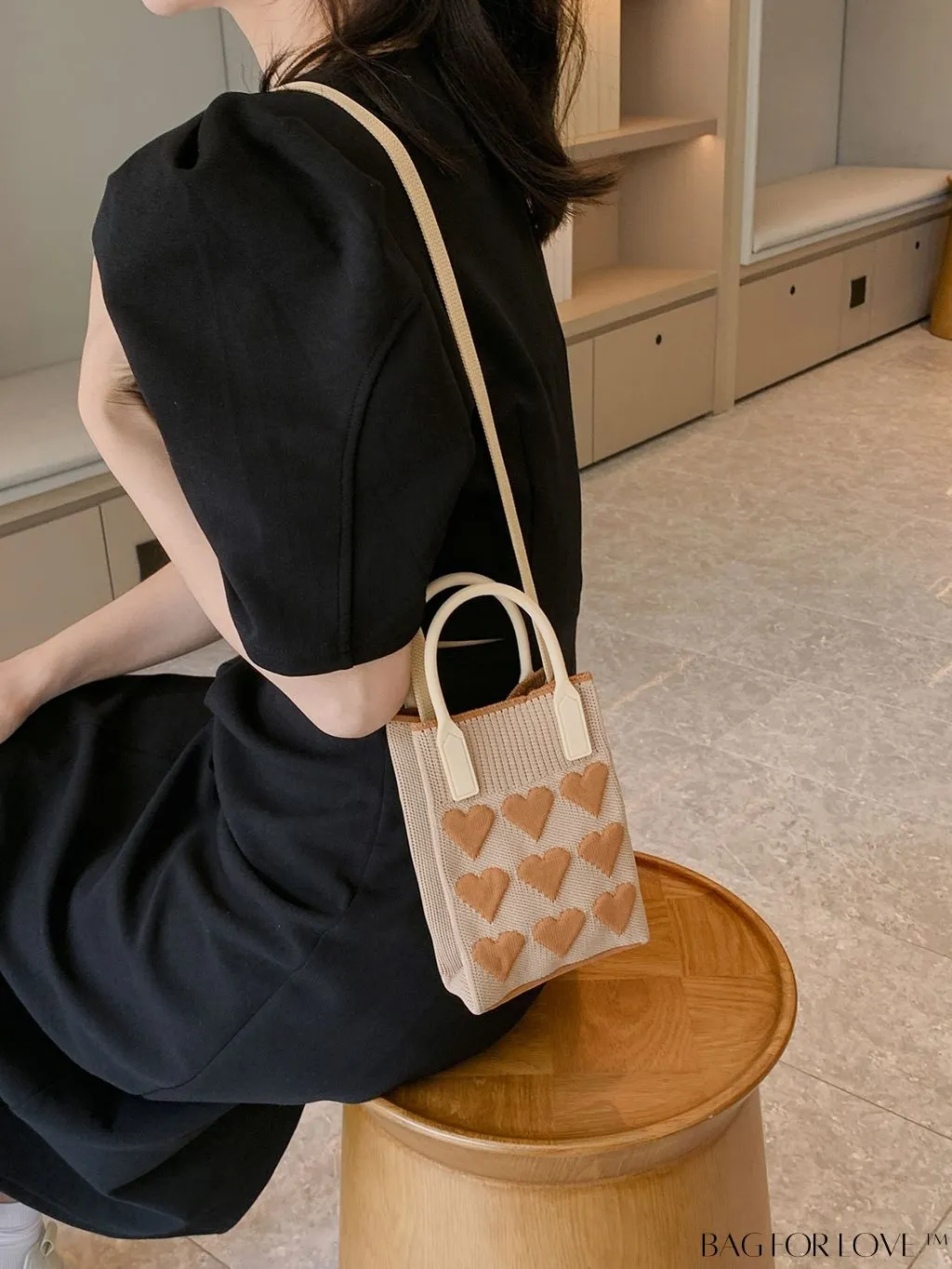 BagForLove - Stylish Crochet Love Heart Pattern Handbag with Mobile Phone Bag for Women