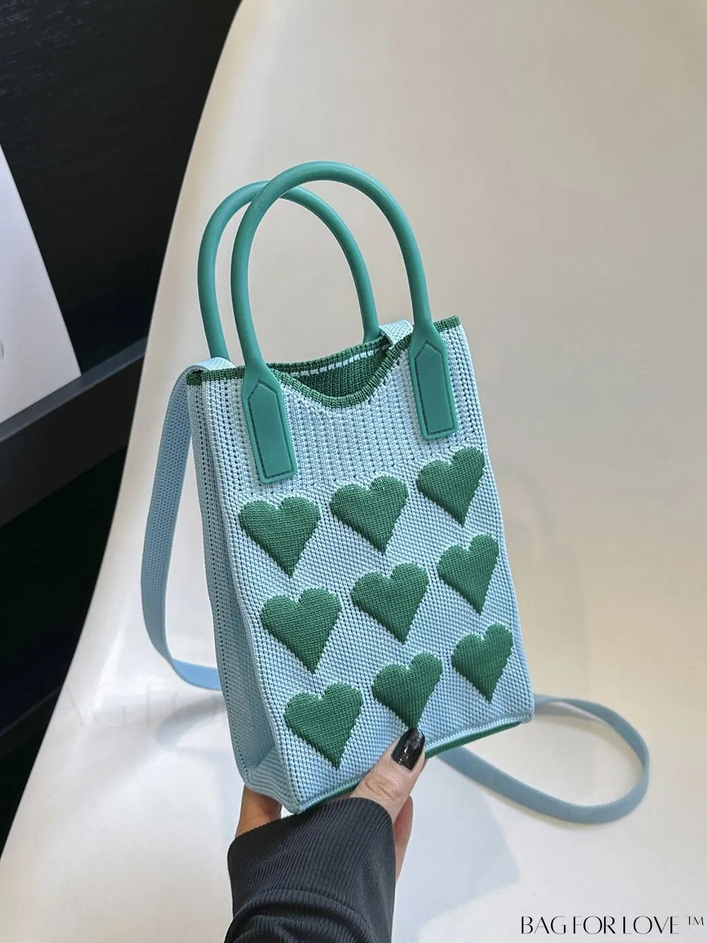 BagForLove - Stylish Crochet Love Heart Pattern Handbag with Mobile Phone Bag for Women